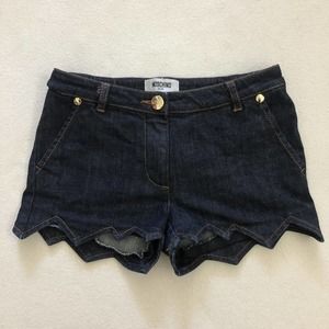 Moschino Kids Dark Wash Stretch Zig Zag Hem Adjustable Denim Blue Jean Shorts 8